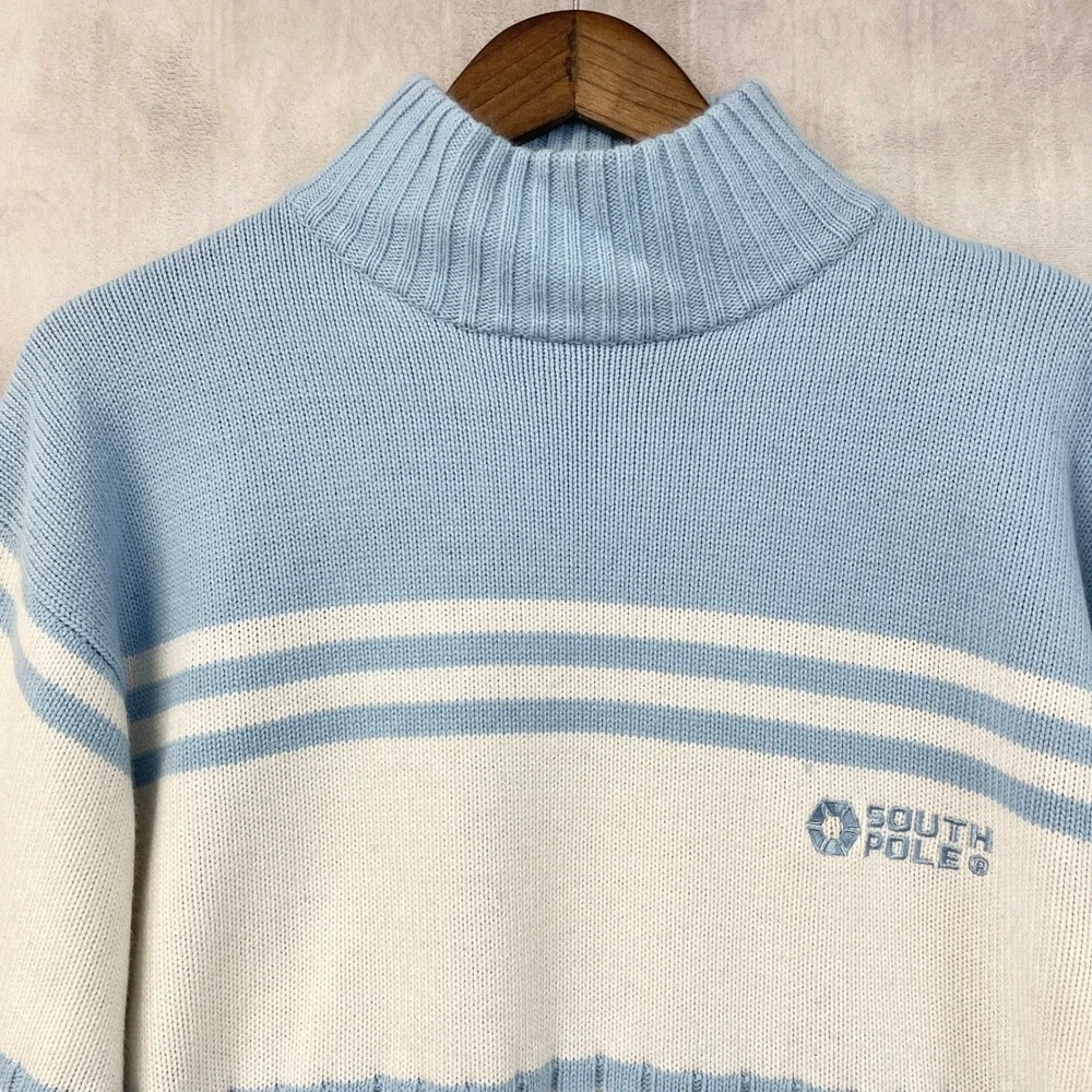Y2K Southpole Sweater Mens XL Striped Mock Neck Street Skater Hip Hop McBling