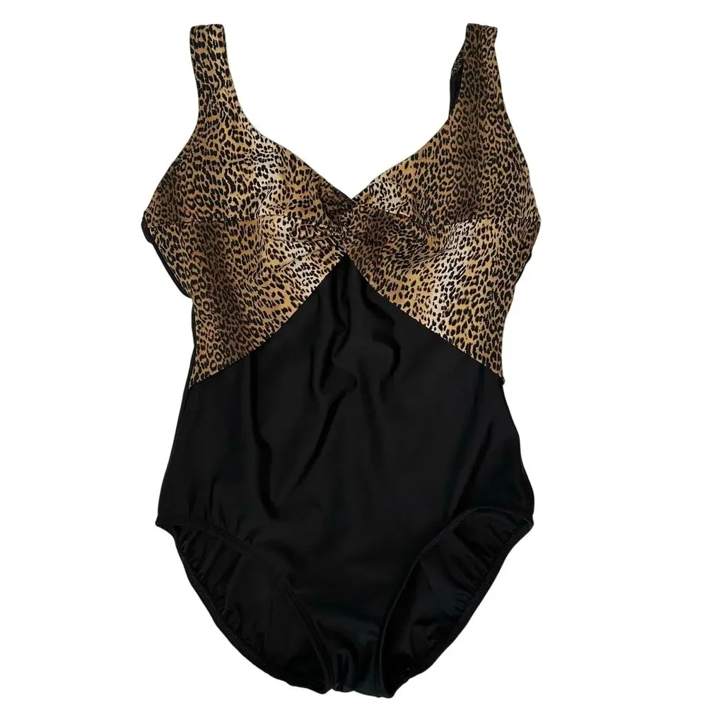 Longitude Take Control Leopard Twist One Piece Swimsuit Size 12
