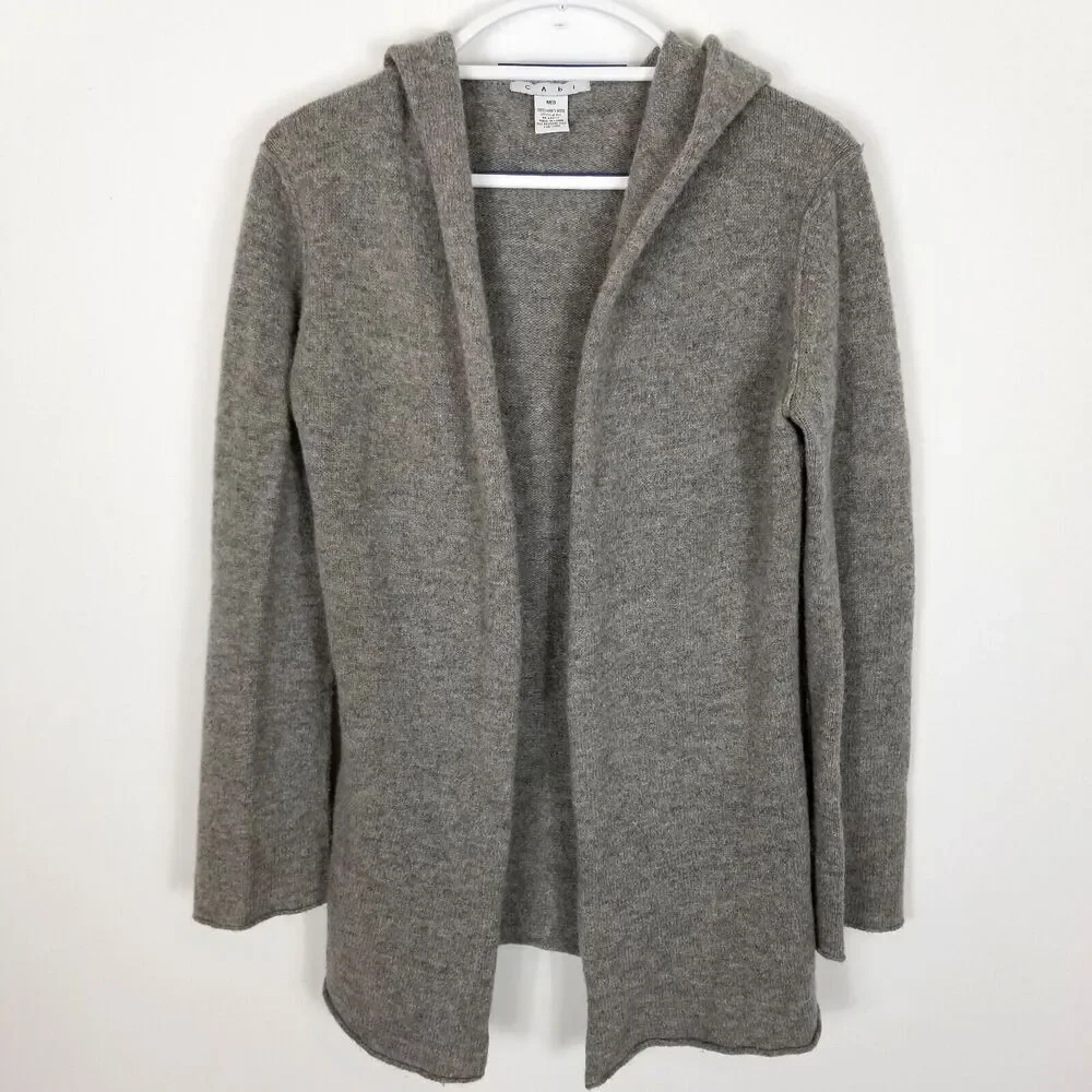 Cabi Women 100% Lambswool Hooded Open Cardigan Sweater Size‎ M Gray Lagenlook
