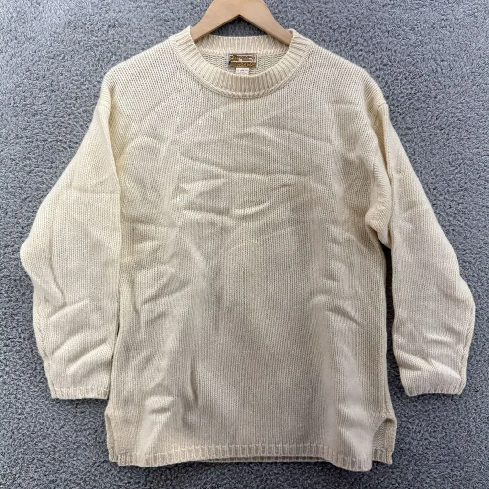 Direct Images Sweater Mens L‎ Beige Cream Lambs Wool Pullover Long Sleeve Knit