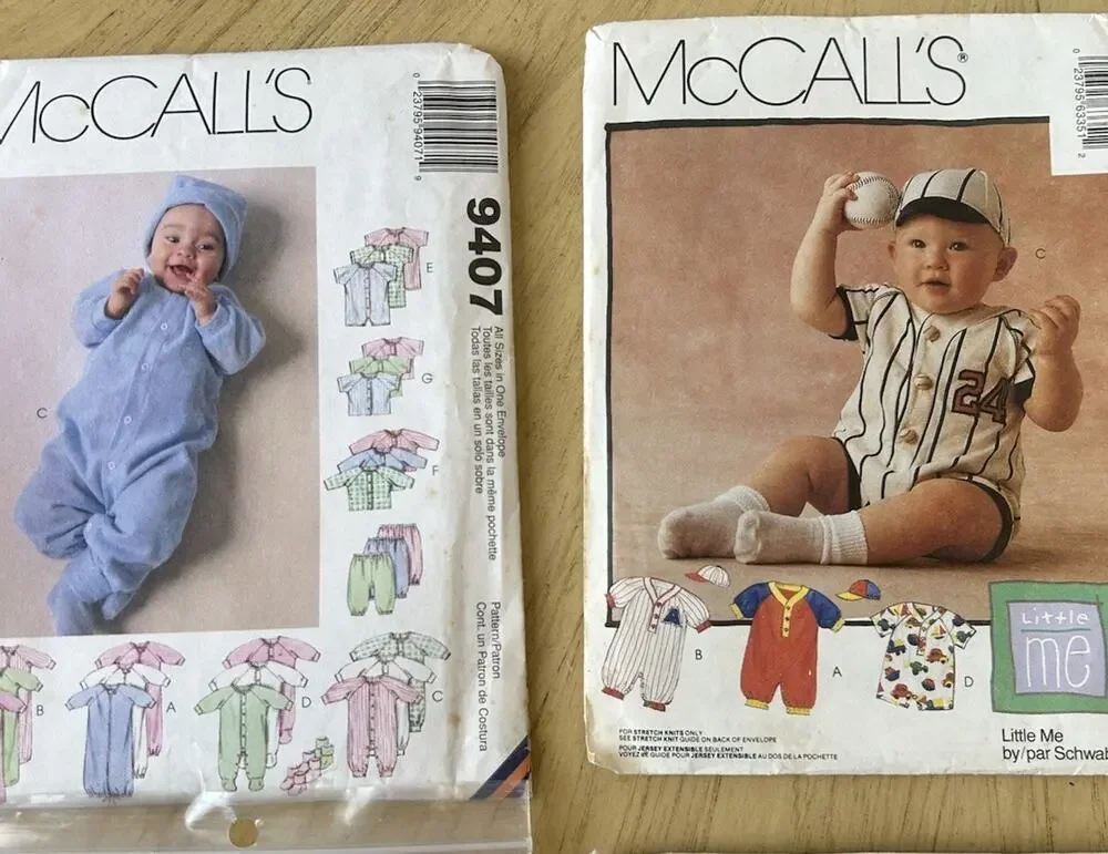 2 McCalls Baby Boy Sewing Patterns Baseball Uniform Outfits One Piece 6335 9407