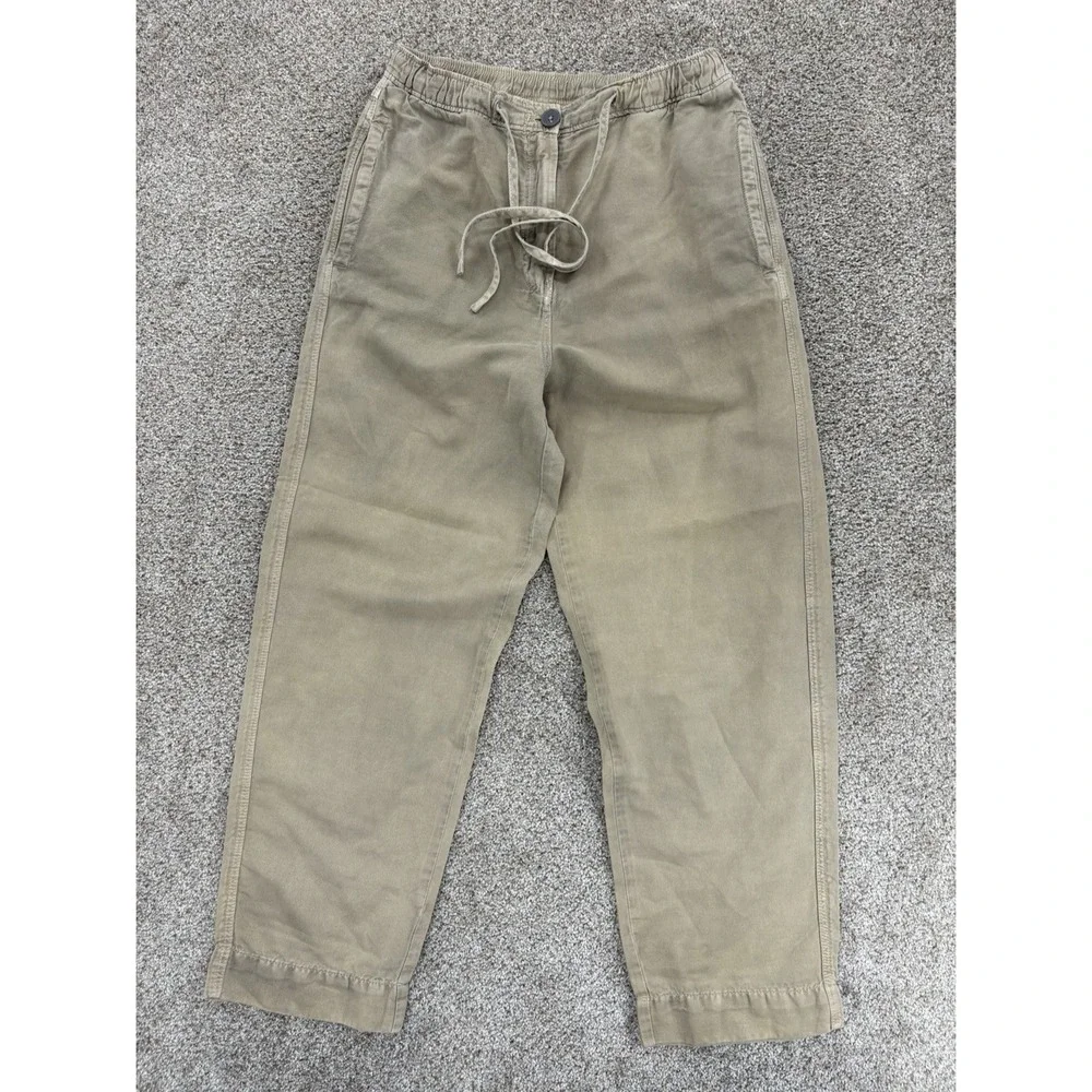 Zara Wide Leg Linen Cotton High Rise Chino Women's‎ Small Neutral Khaki Minimal