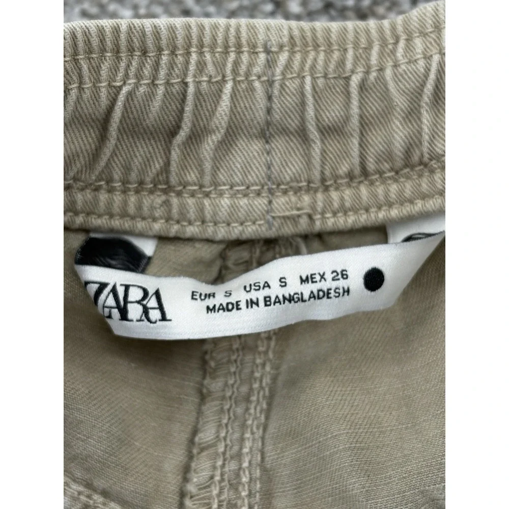Zara Wide Leg Linen Cotton High Rise Chino Women's‎ Small Neutral Khaki Minimal