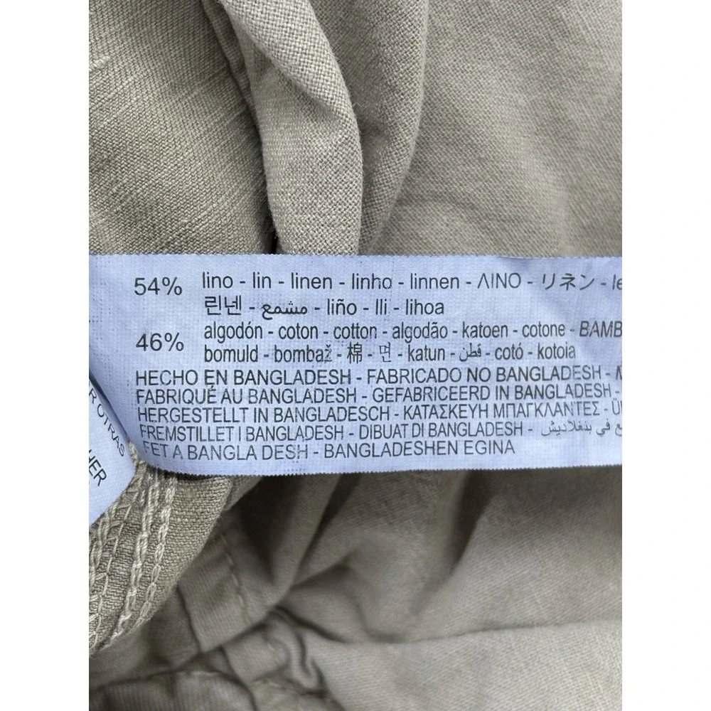 Zara Wide Leg Linen Cotton High Rise Chino Women's‎ Small Neutral Khaki Minimal