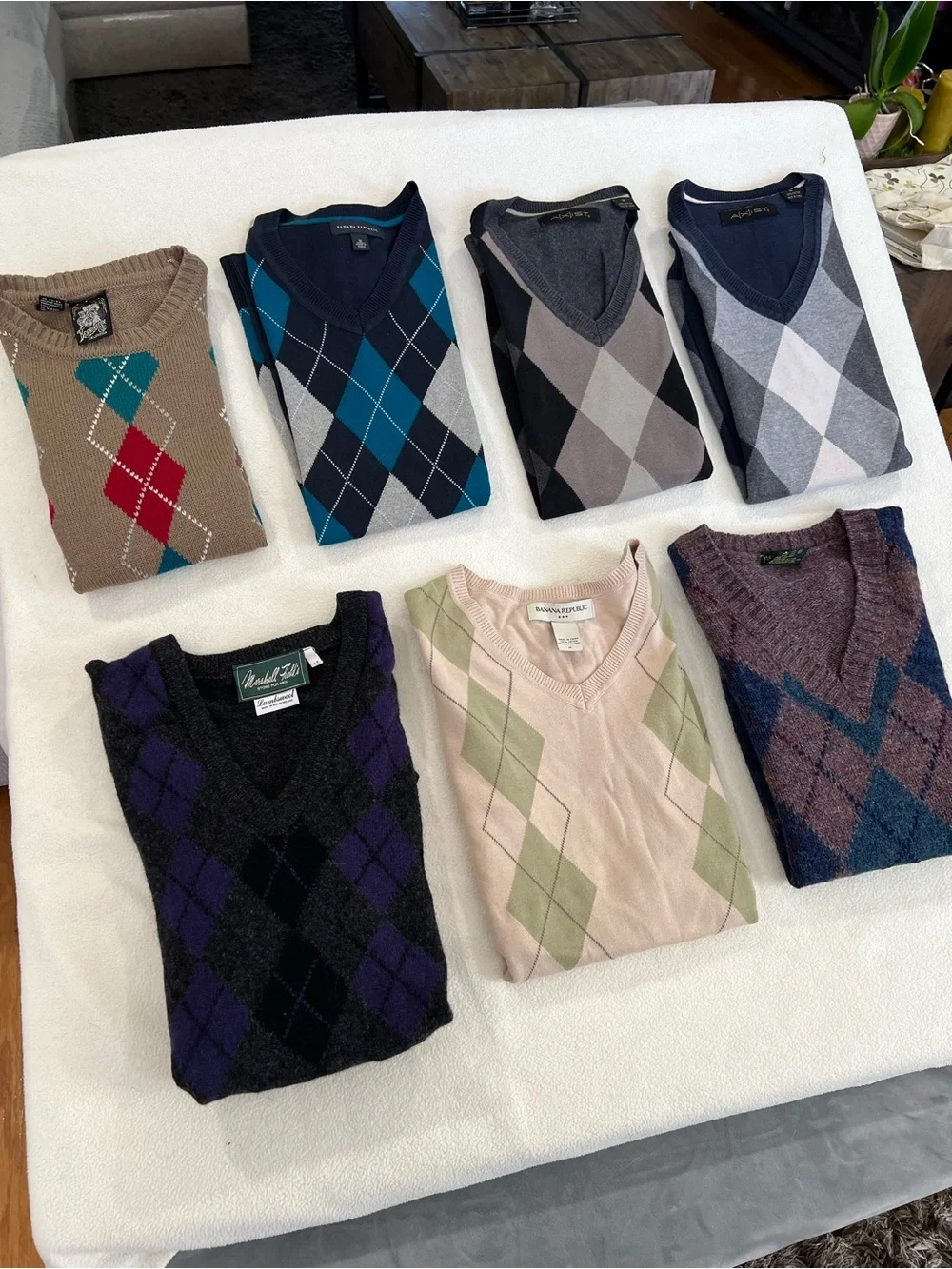 Banana Republic argyle vests