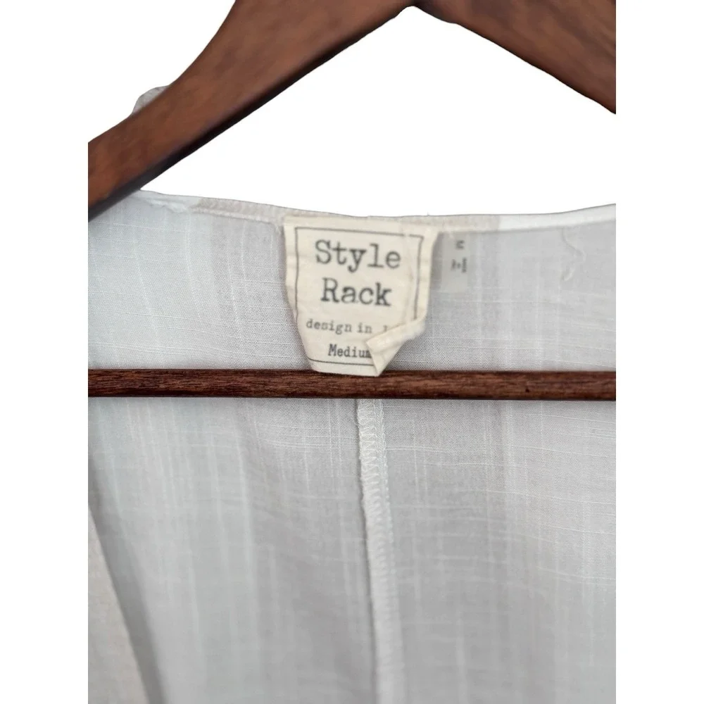Striped Linen Blend Tie Front Crop Top Medium Boho Cottagecore