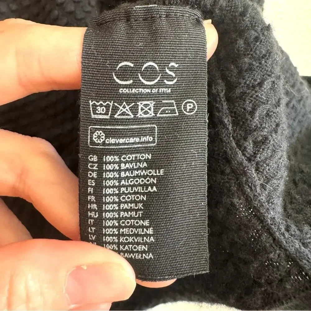 Cos Women's Large Pullover Sweater Textured Black Casual Cotton Comfy‎ Minimal