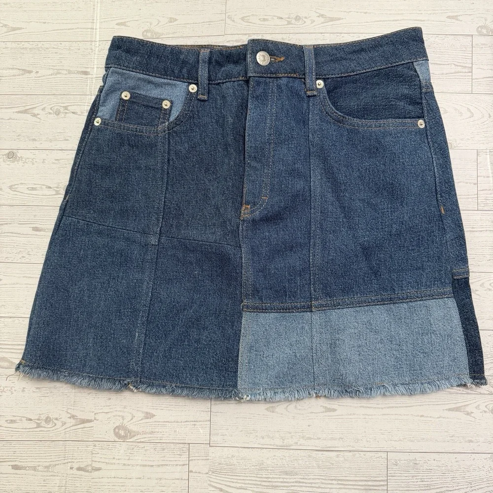 The‎ Kooples Paris Patchwork Denim Mini Skirt Frayed Edge Size 2