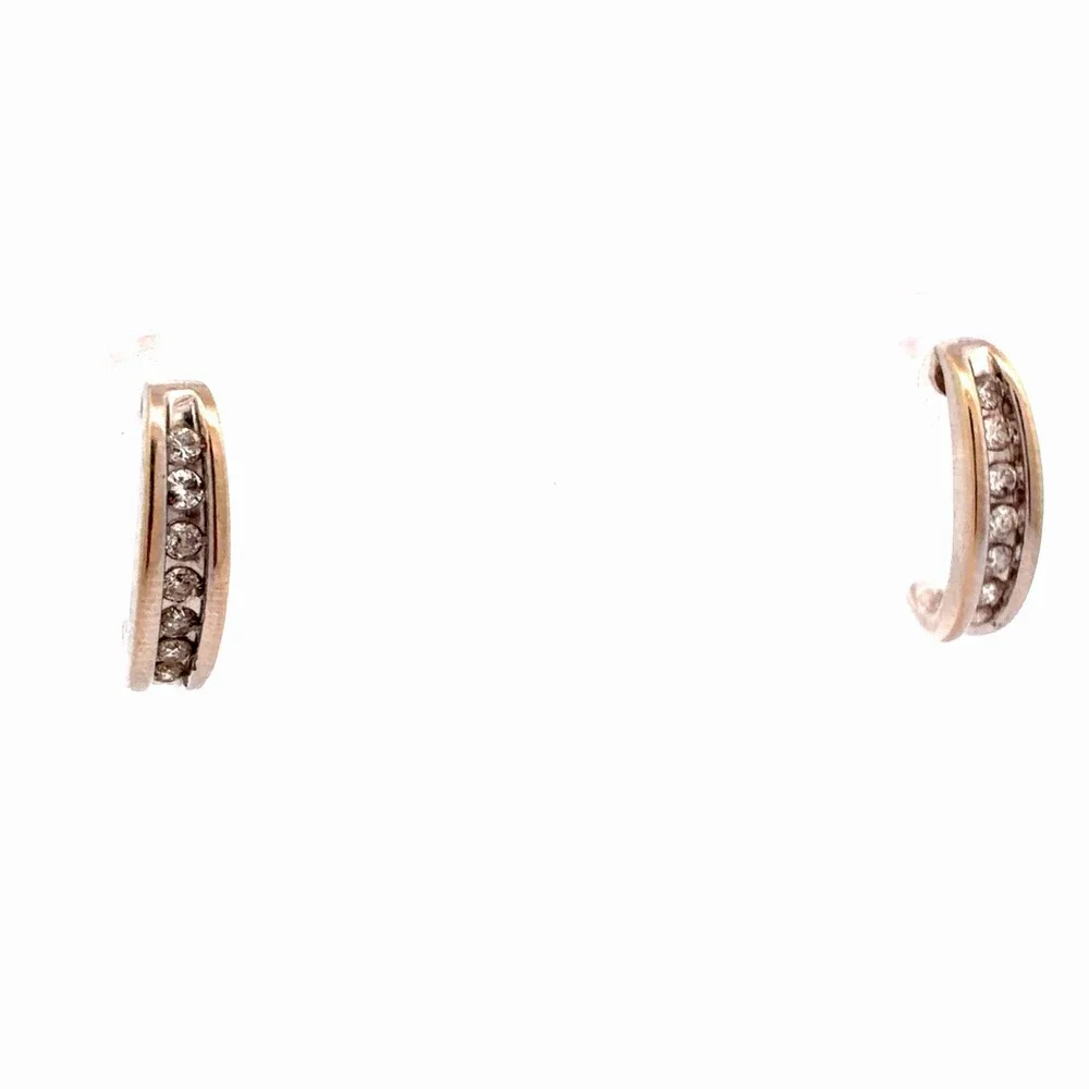 Estate 14K White Gold Channel Set Round Diamond Half Hoop Drop Stud Earrings