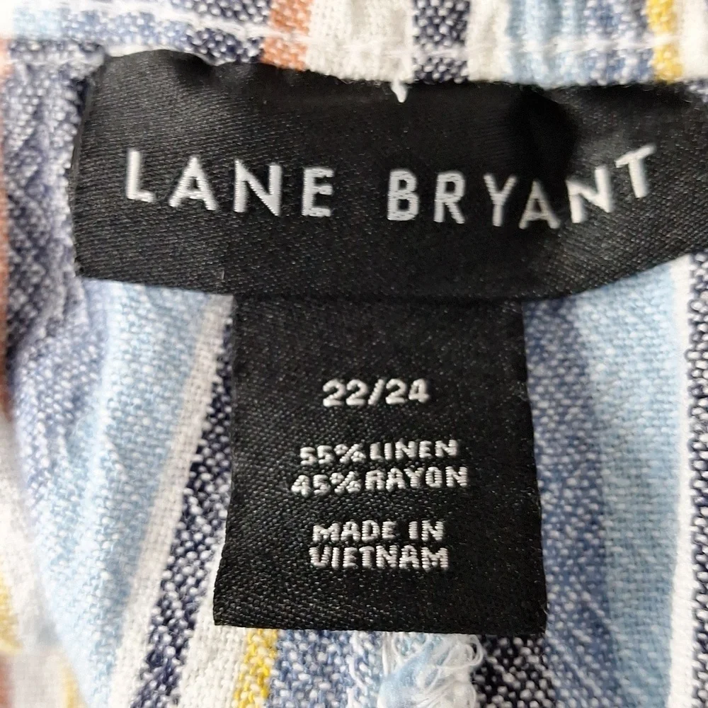 Lane Bryant Blue Multi Coastal Boho Linen Blend High Rise Shorts Size 22/24