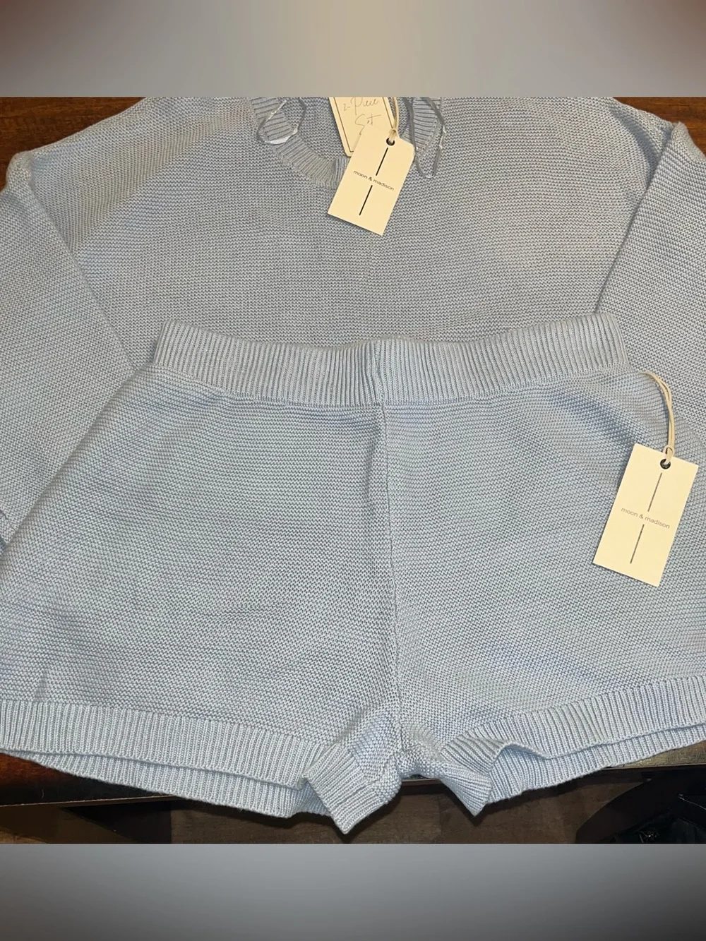 Cozy Light Blue Knit Sweater & Shorts Set
