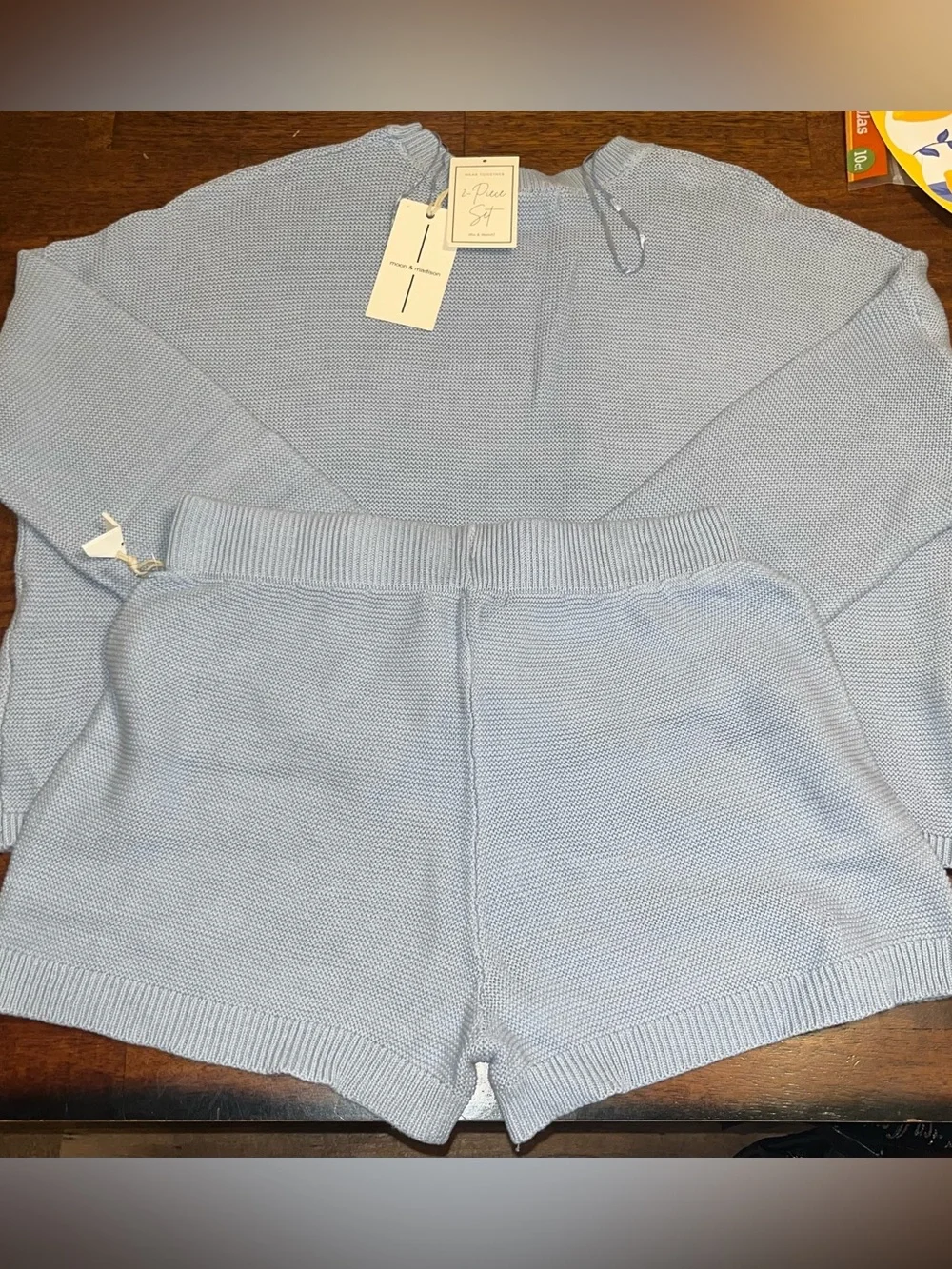 Cozy Light Blue Knit Sweater & Shorts Set