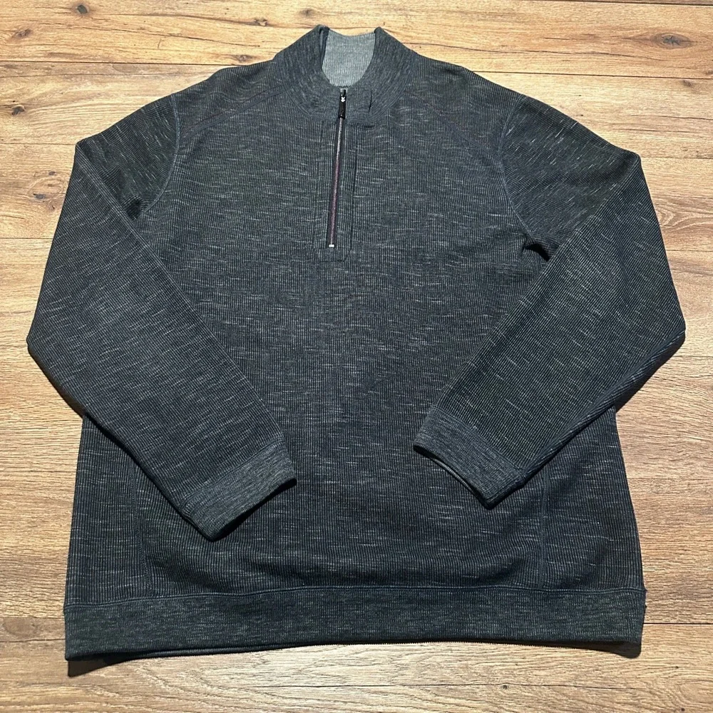 Tommy Bahama Reversible Quarter Zip Pullover Charcoal Grey Blue Mens XL