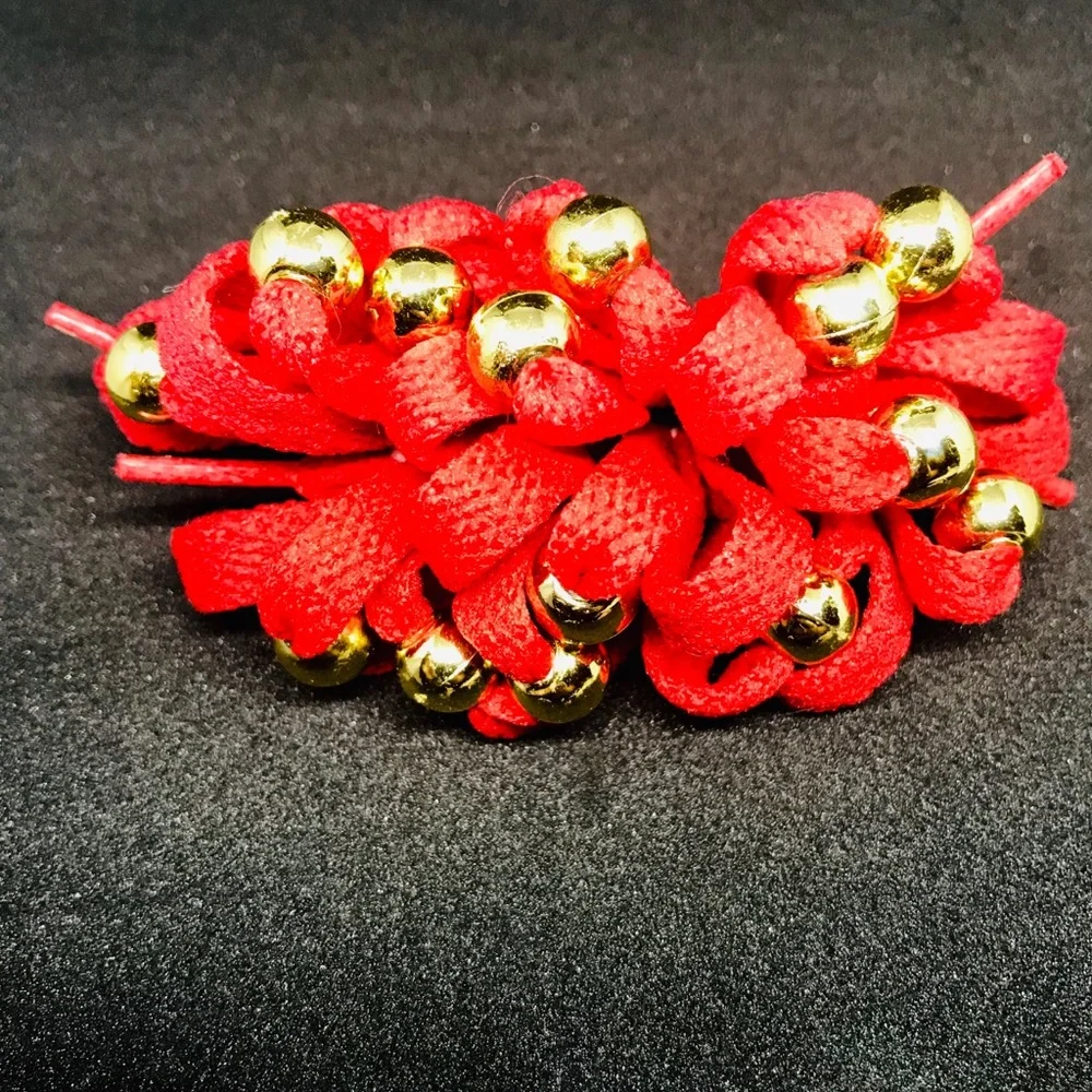 Red Vintage Handmade ShoeString ShoeLace Bow Clips kidcore rare handmade