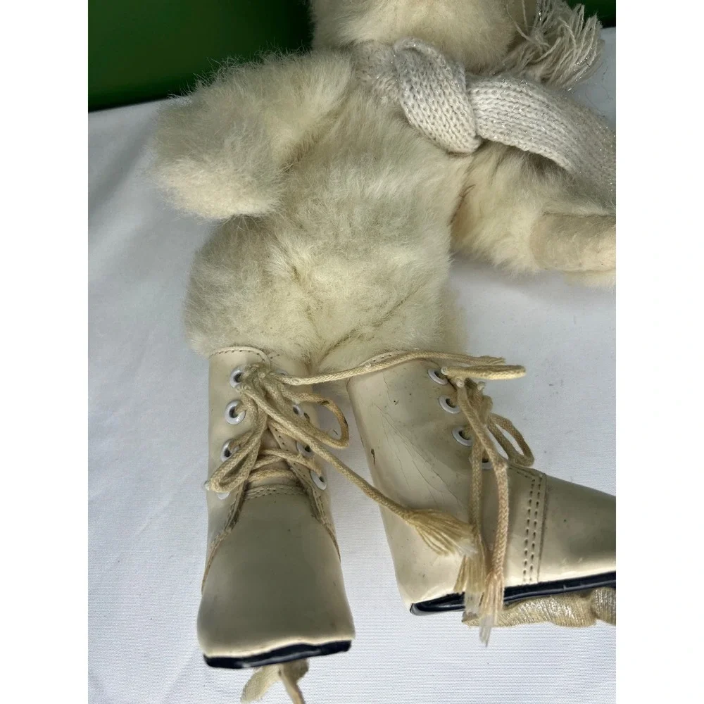 Vintage Hallmark Polar Bear Plush Ice Skater with Knit Scarf Cream White 8 Inch