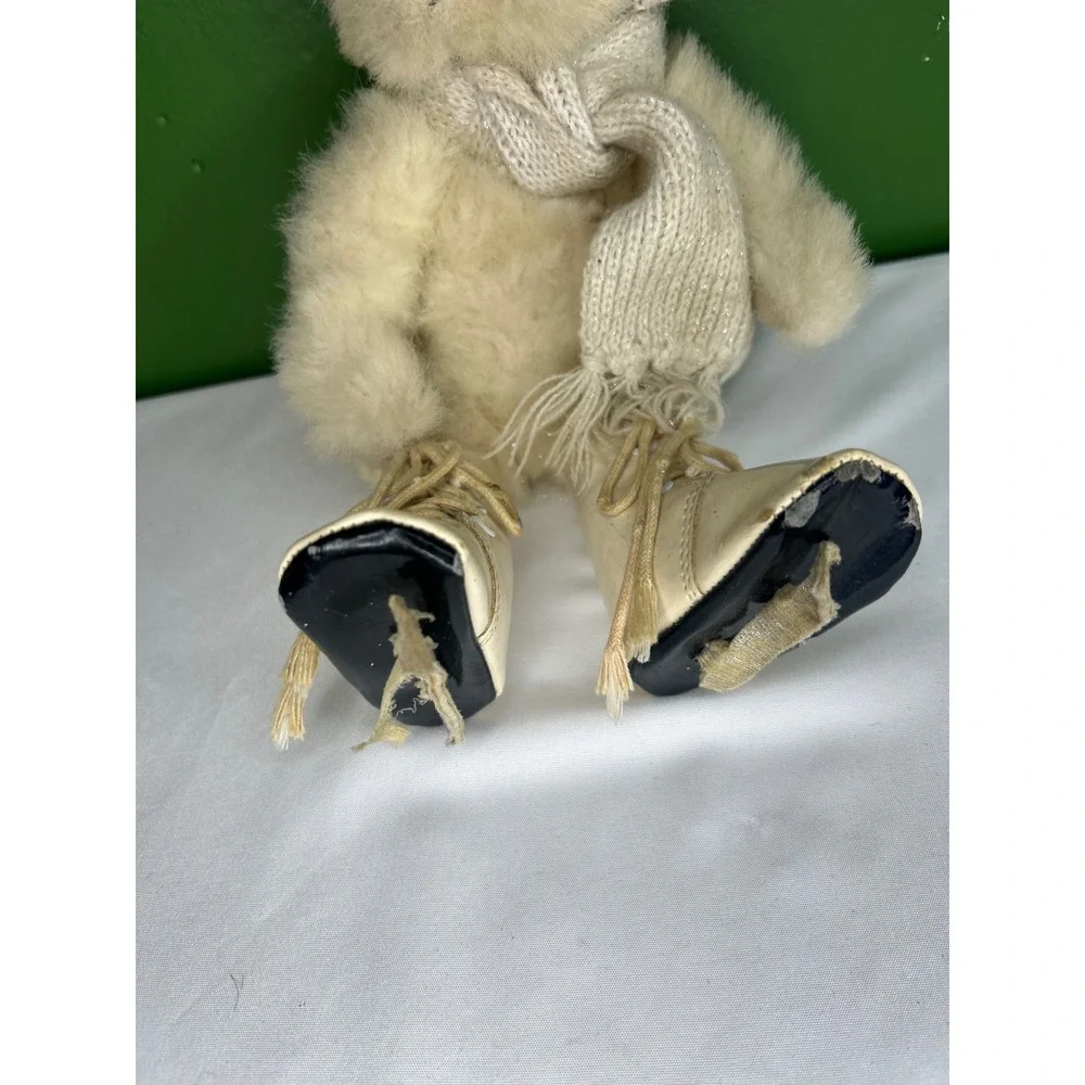 Vintage Hallmark Polar Bear Plush Ice Skater with Knit Scarf Cream White 8 Inch