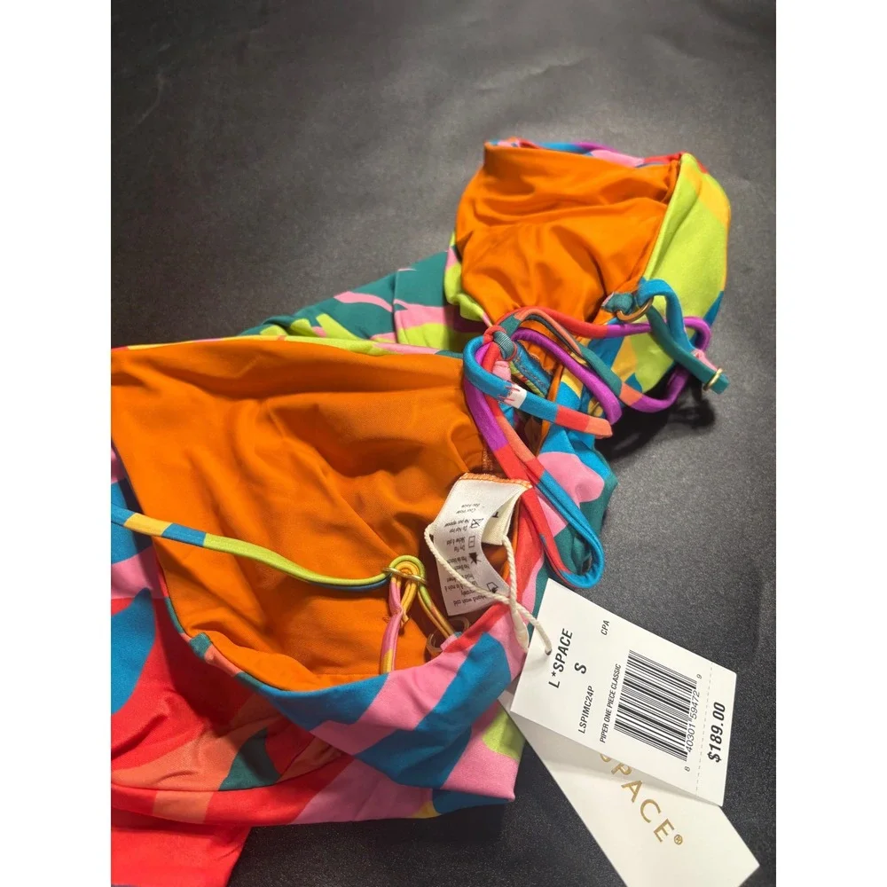 L*Space Piper One Piece Classic Swimsuit Multi Tropical Print Small NEW