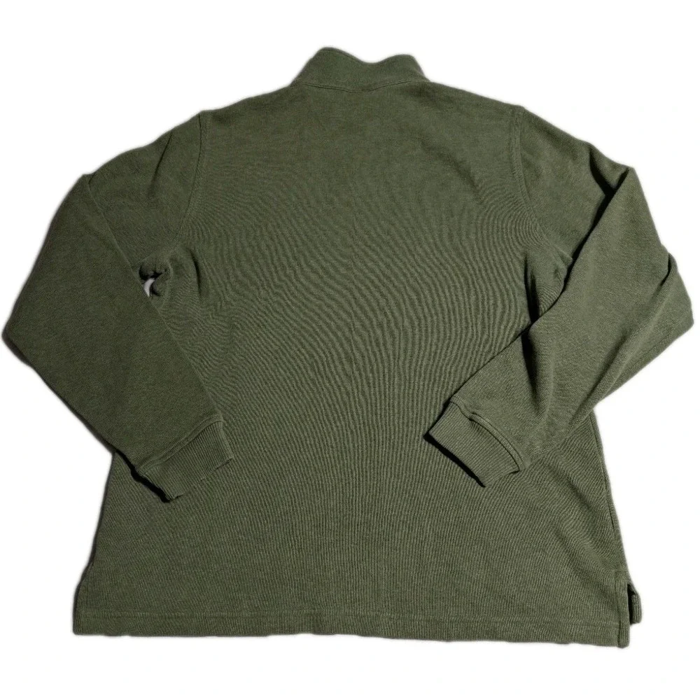 LL Bean Quarter Zip Pullover‎ Sweater Men's Large Green Cotton Made in Peru