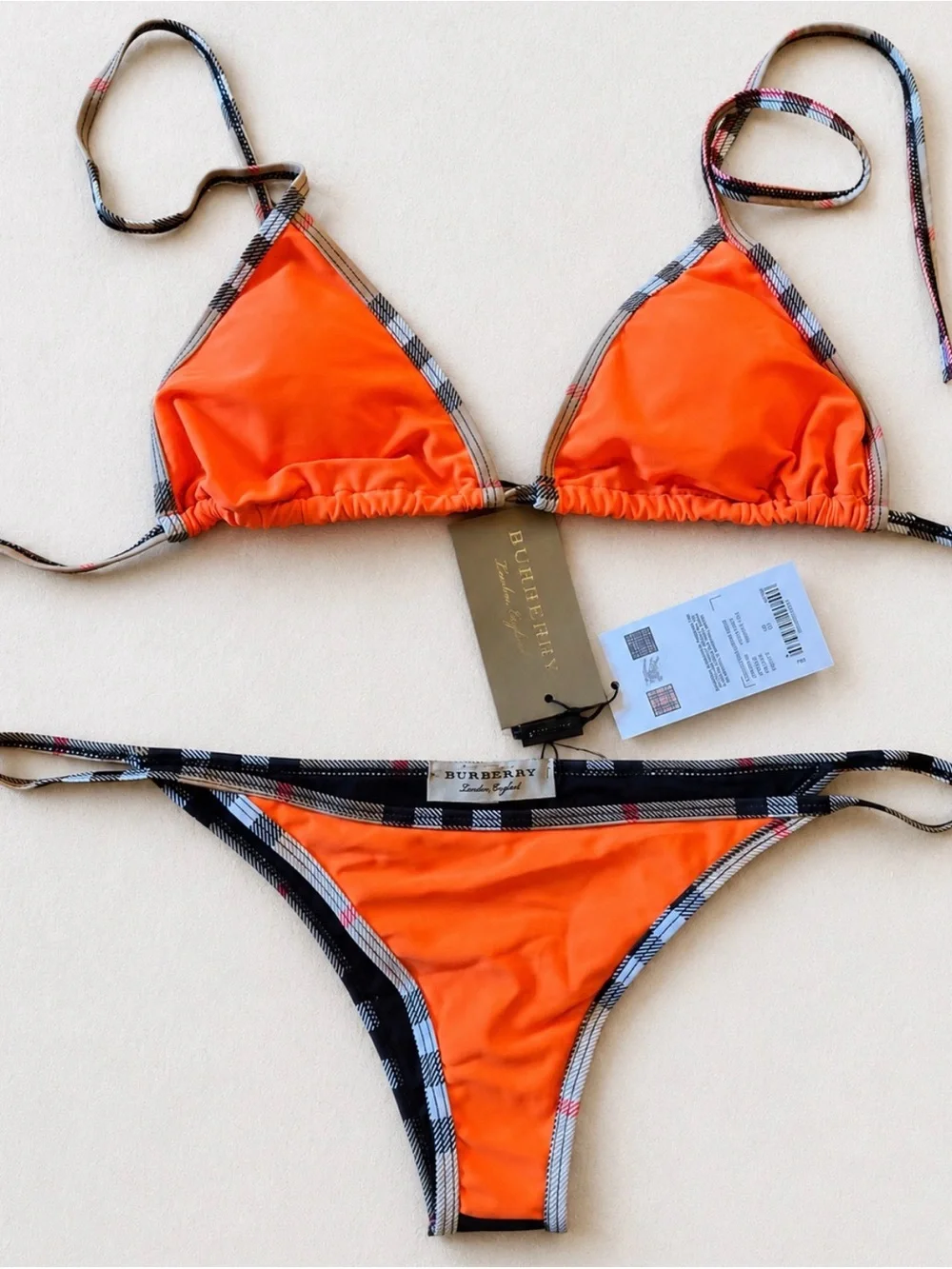 Burberry Orange Check-Trim Triangle Bikini