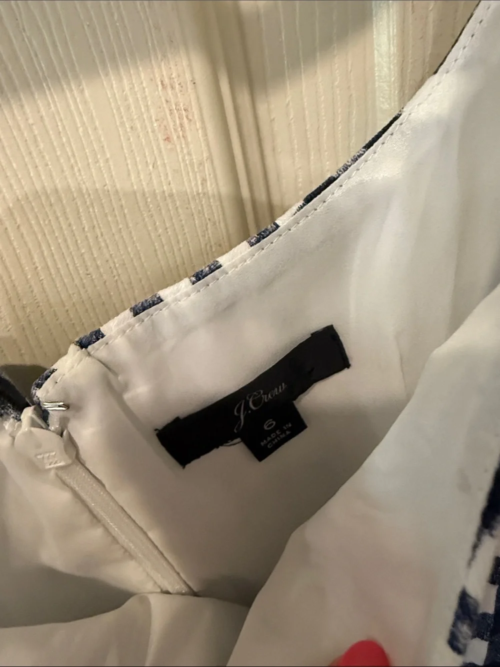 J Crew stretch navy/white gingham, size 6