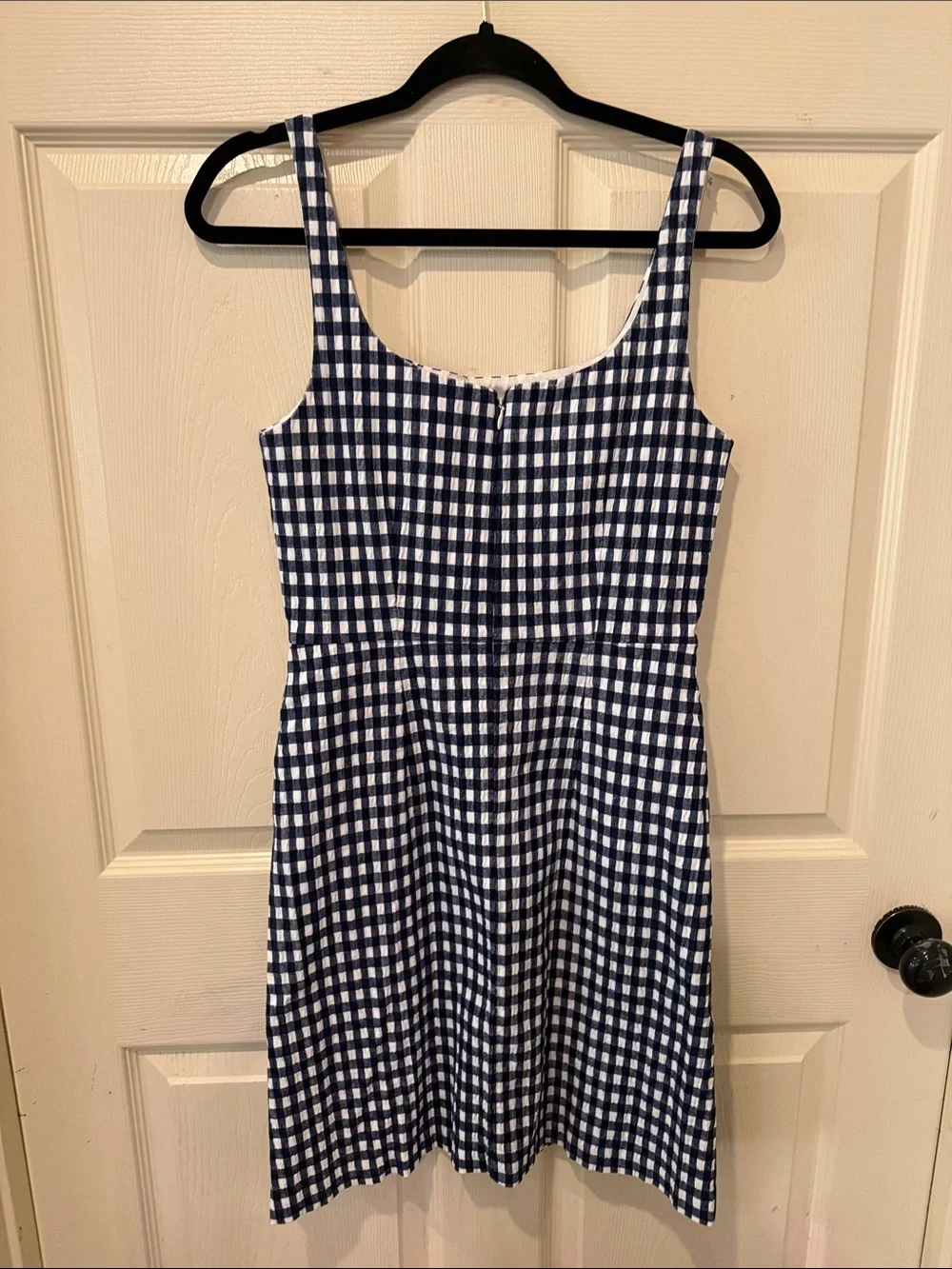 J Crew stretch navy/white gingham, size 6