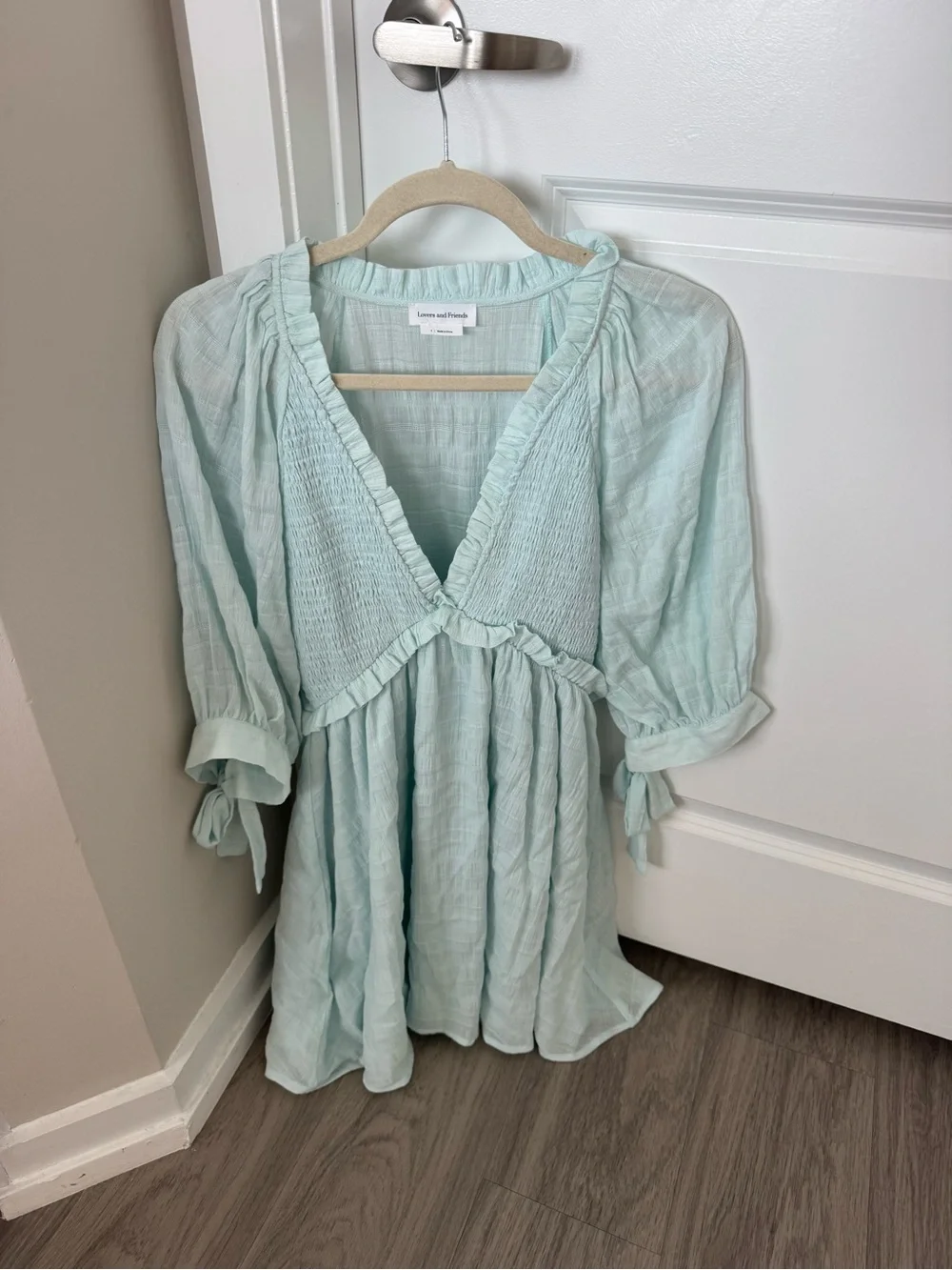 Lovers + Friends Mint V-Neck Smocked Mini Dress