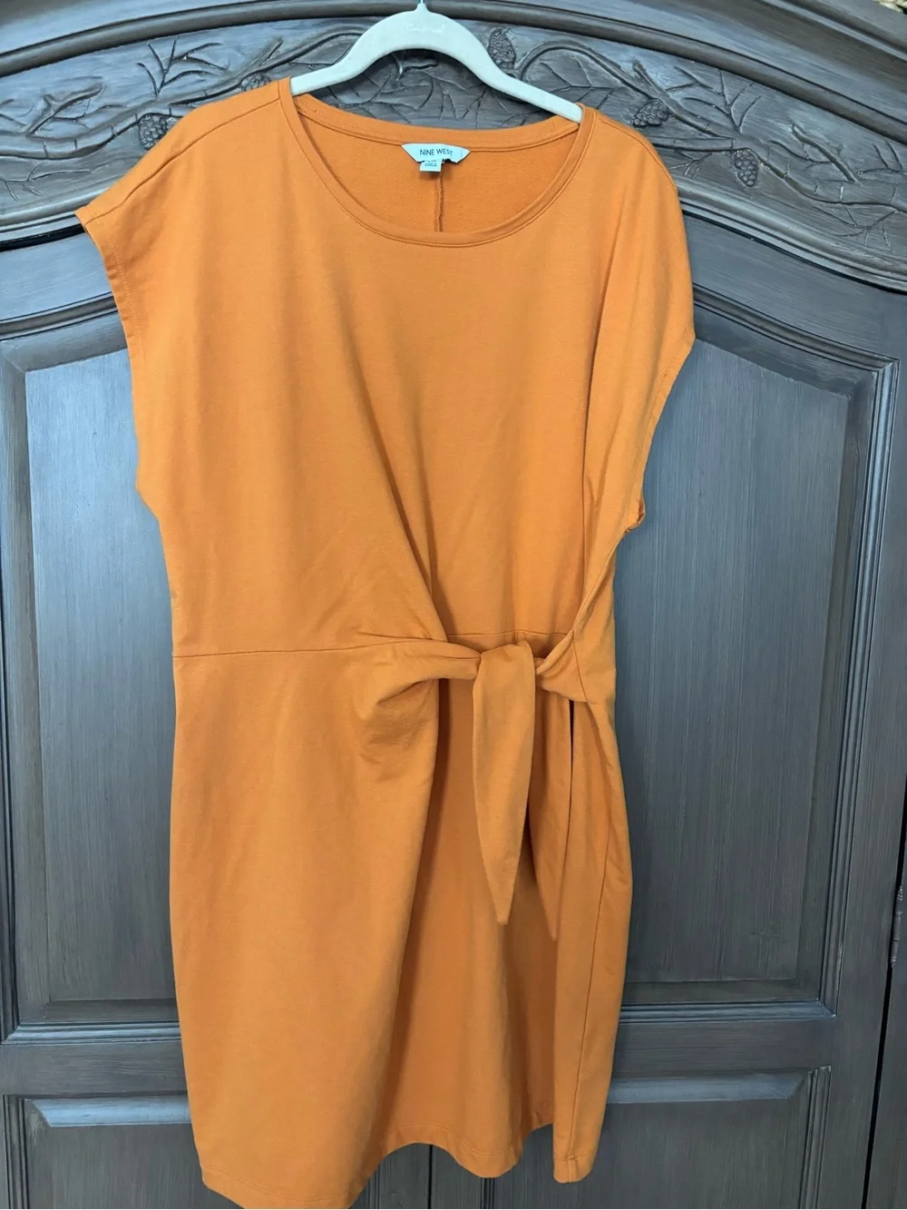 Nine West Yellow-Orange Tie-Waist Mini Dress
