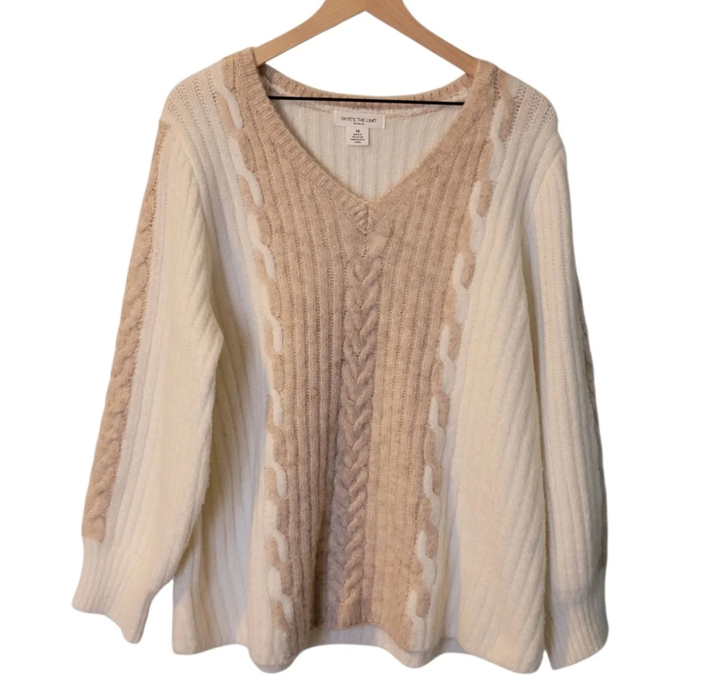 Skye’s The Limit‎ Woman Cable Knit V-Neck Sweater 1X