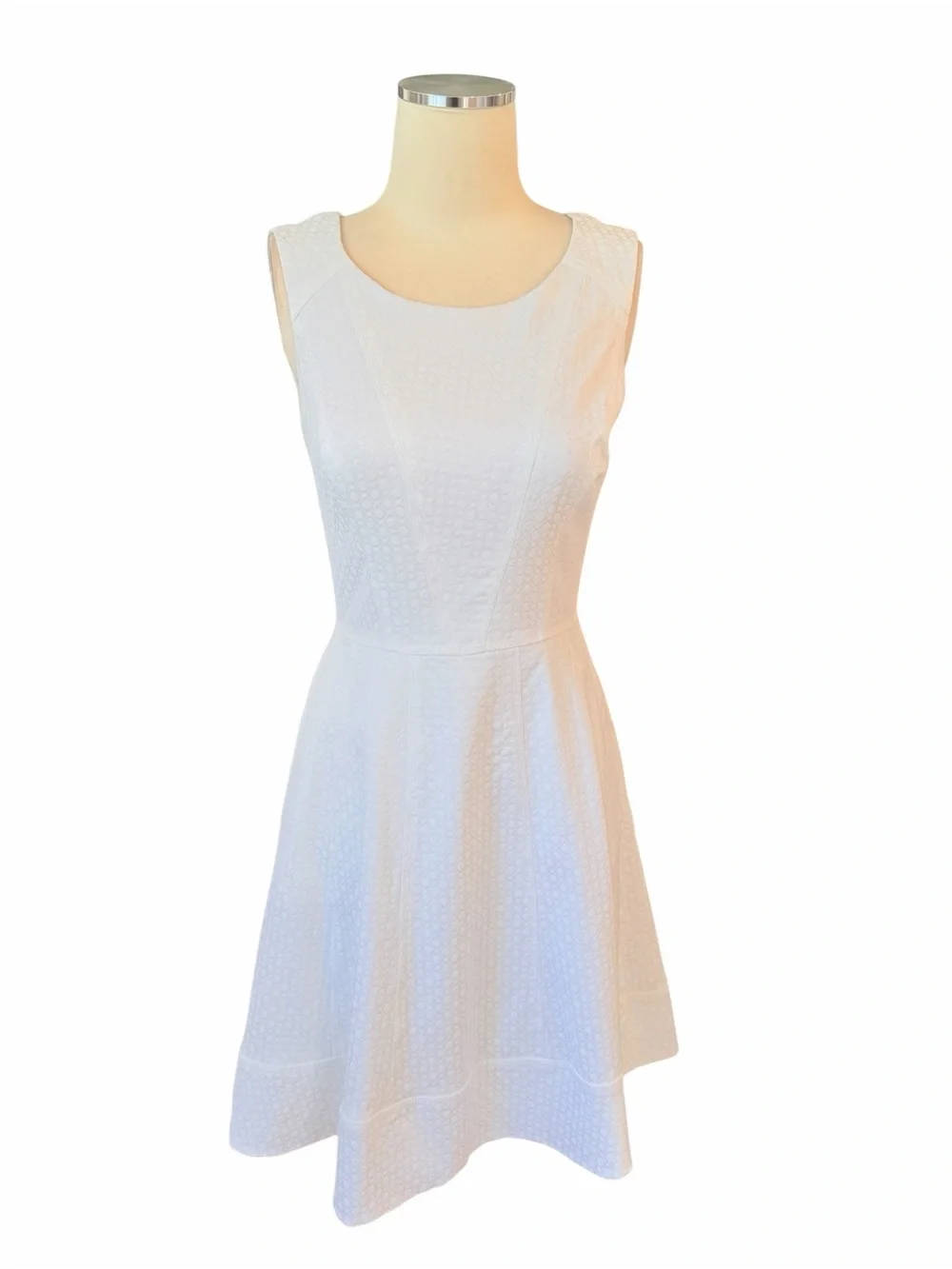 White House Black Market Sleeveless White Textured Fit & Flare Dress 2/4