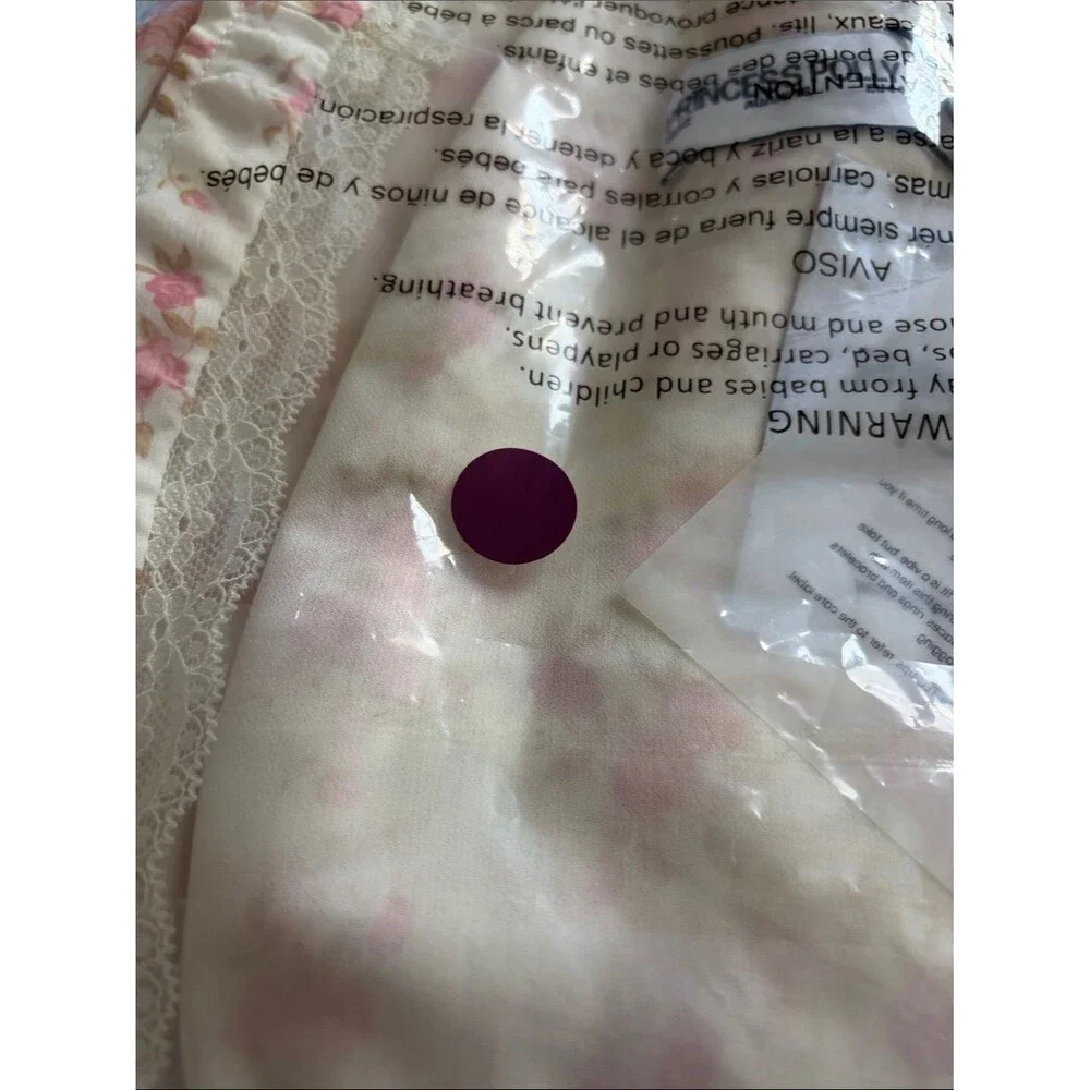 New Princess Polly Alanah Mini Dress Cream with Pink Floral Lace Trim
