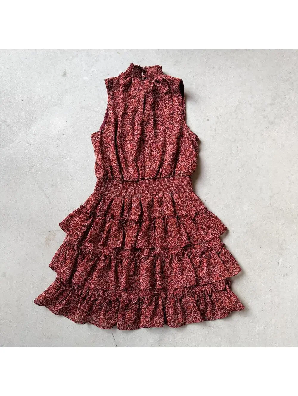 Ruffle Mini Dress Sleeveless Tiered by 1.STATE in Red Burgundy Summer y2K