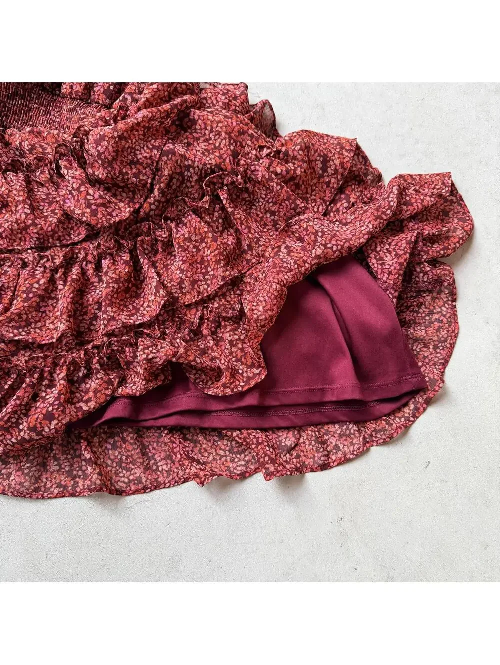 Ruffle Mini Dress Sleeveless Tiered by 1.STATE in Red Burgundy Summer y2K