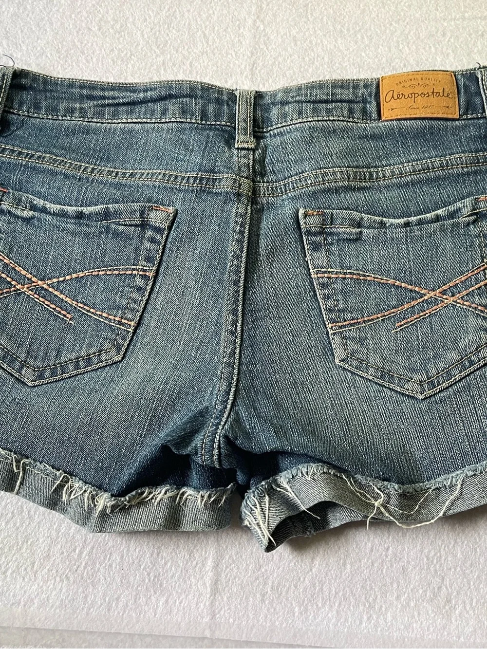 Aeropostale Women's Faded Blue Distressed Denim Shorts