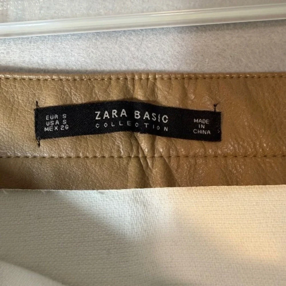 Zara Basic Faux‎ Leather Mini Skirt Camel Brown A-Line Side Zip Womens Size S