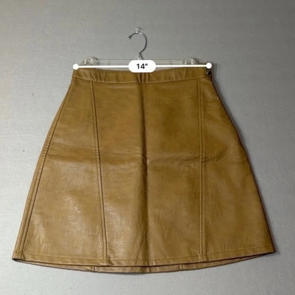 Zara Basic Faux‎ Leather Mini Skirt Camel Brown A-Line Side Zip Womens Size S