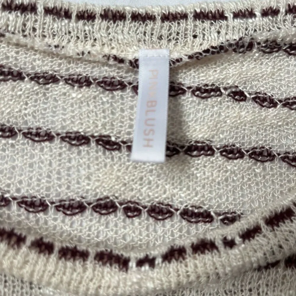 Pinkblush Maternity Sweater Womens S Cream Maroon Stripe Open Knit Lightweight