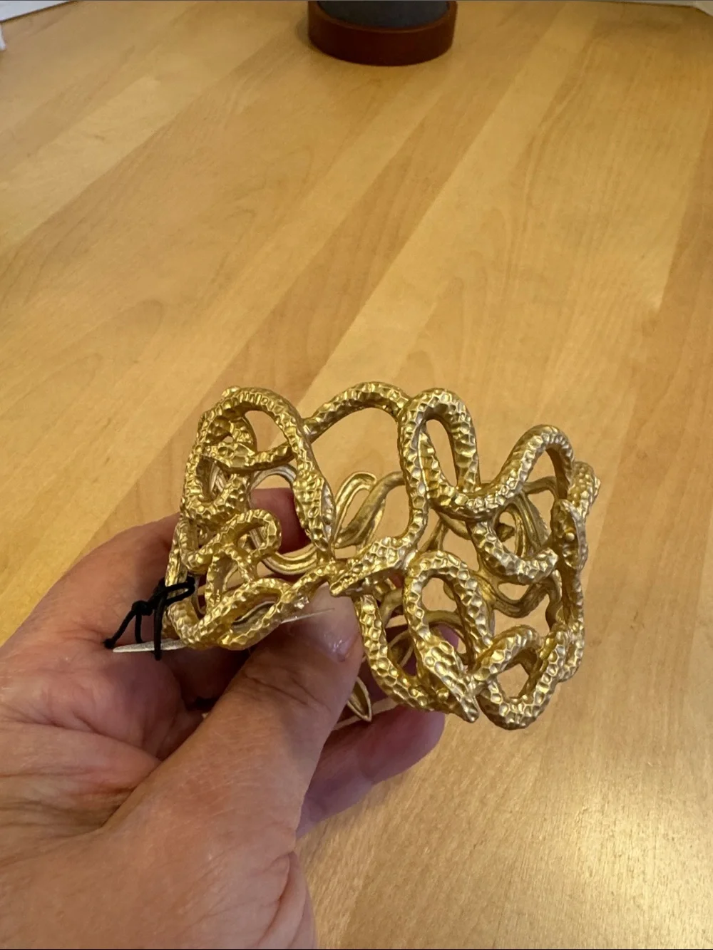 NWT textured gold tone entwined multi-snake clamper bracelet w/white crystal eye