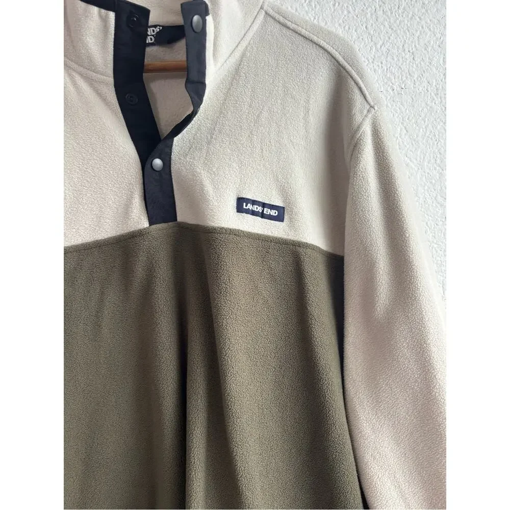 Lands End Mens Olive Cream Zip Pullover Fleece XXL