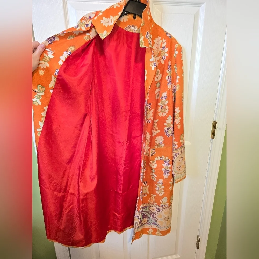 Vintage Silk Orange Purple Floral Spring Lightweight Jacket