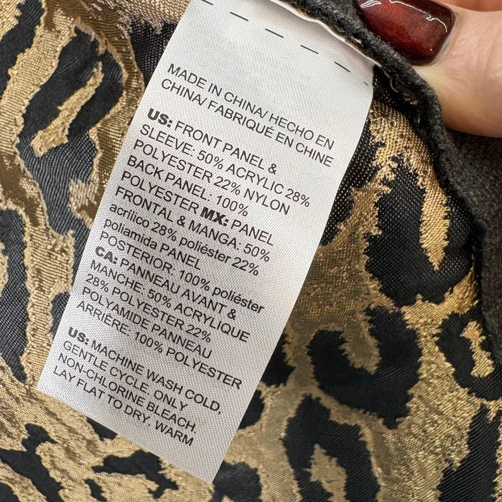Chico's Womens Sz 2 (L) Gray Longline Jacket Cardigan‎ Animal Print Back Pockets