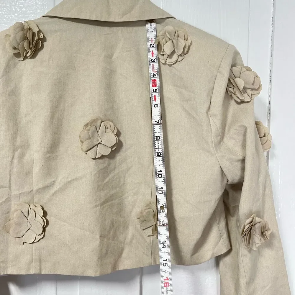 NWT ASOS Luxe 3D Flower Crop Blazer in Stone Tan size 10