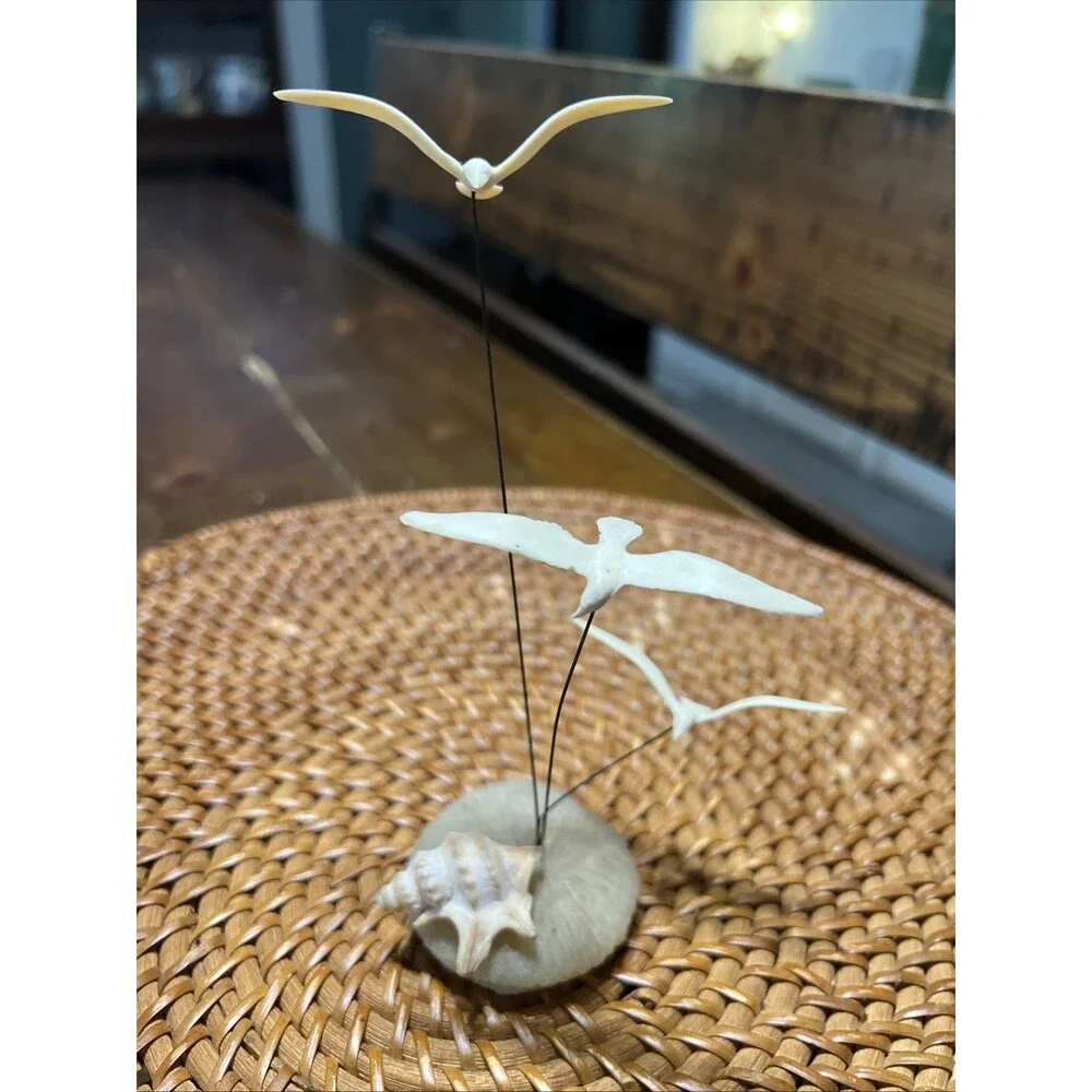 Vintage Seagulls In Flight Sculpture Design Gifts Flying Birds Wire Stems USA