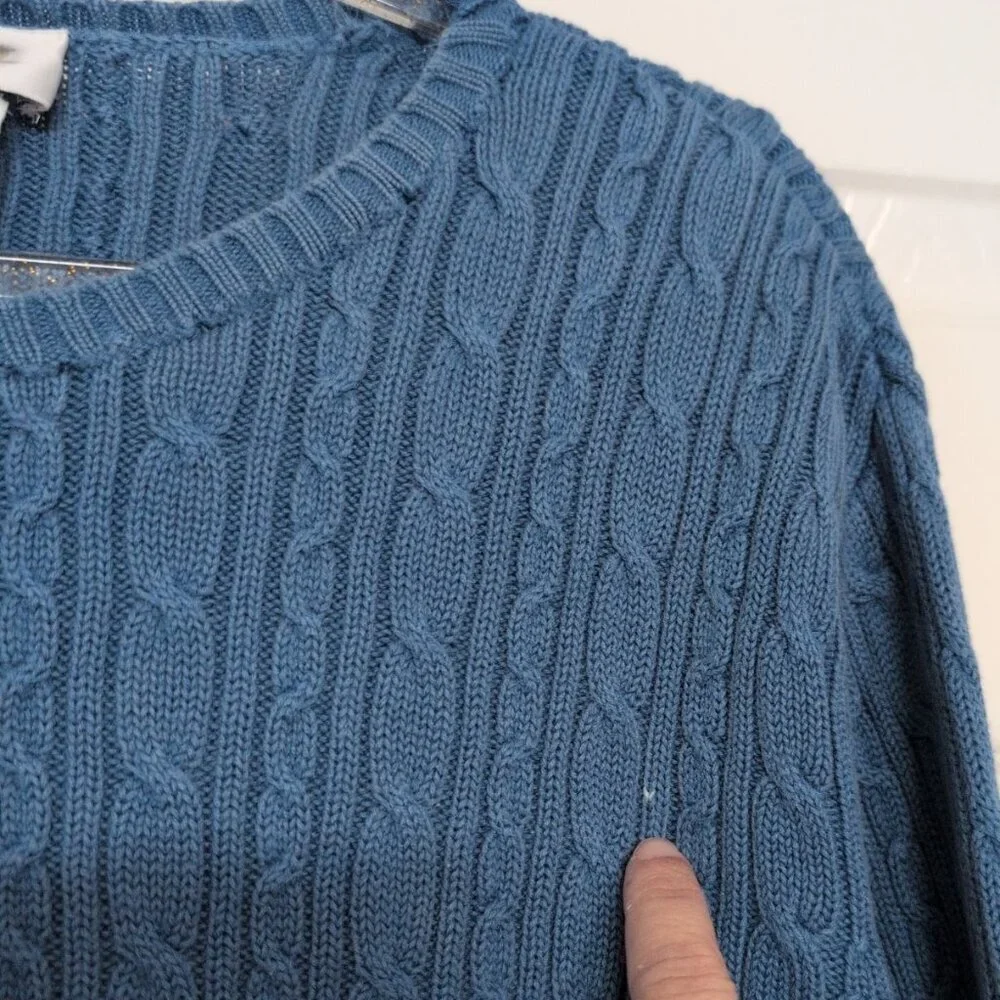 Talbots Cable Knit Sweater Womens Size XL Blue 100% Cotton Crew Neck Long Sleeve