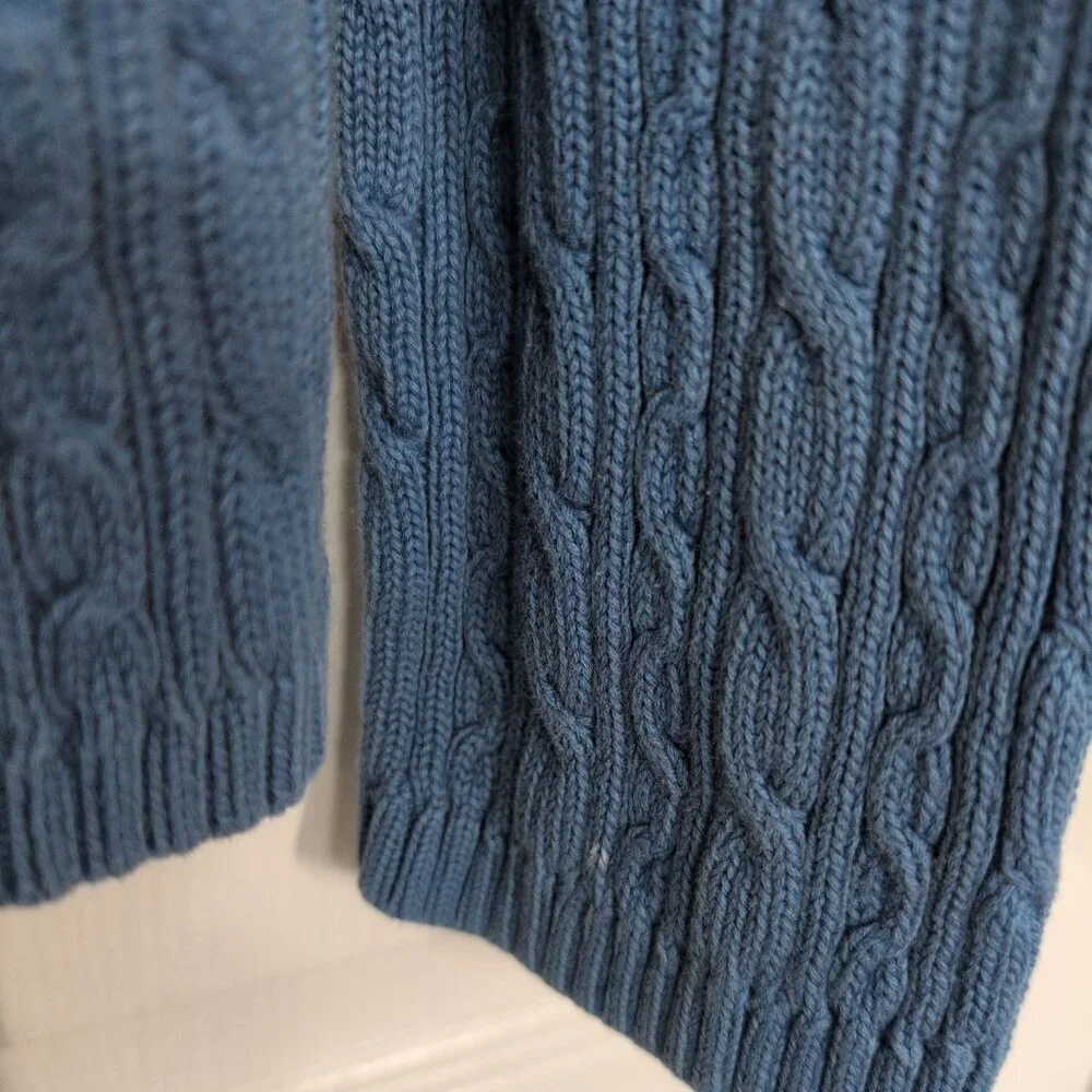 Talbots Cable Knit Sweater Womens Size XL Blue 100% Cotton Crew Neck Long Sleeve