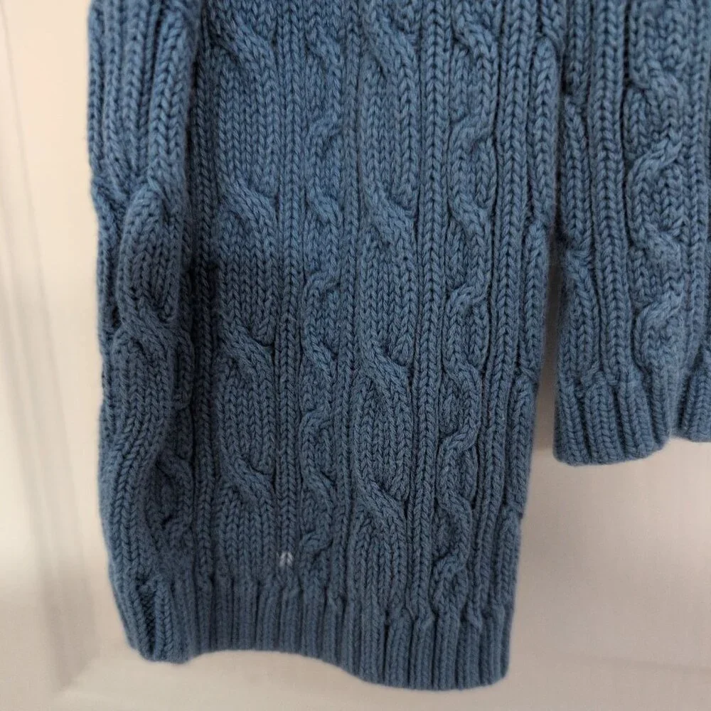 Talbots Cable Knit Sweater Womens Size XL Blue 100% Cotton Crew Neck Long Sleeve