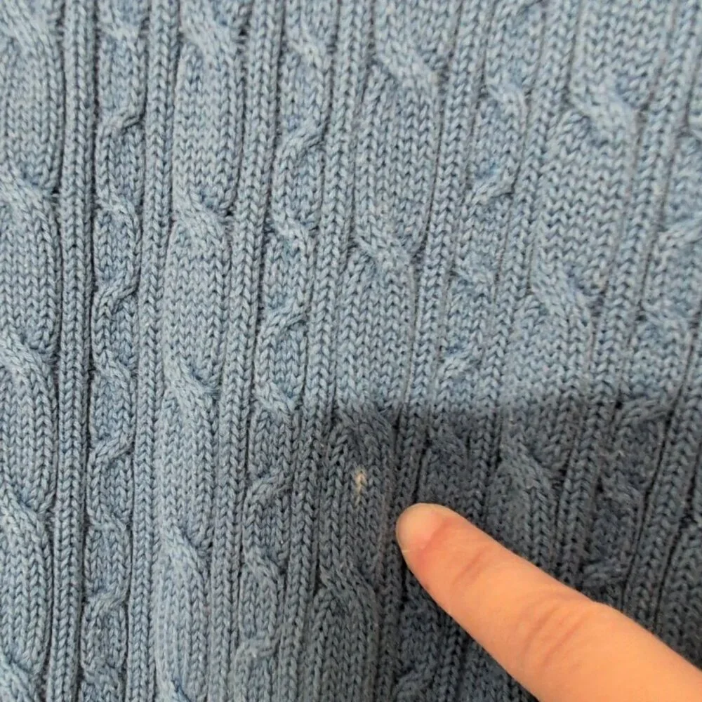 Talbots Cable Knit Sweater Womens Size XL Blue 100% Cotton Crew Neck Long Sleeve