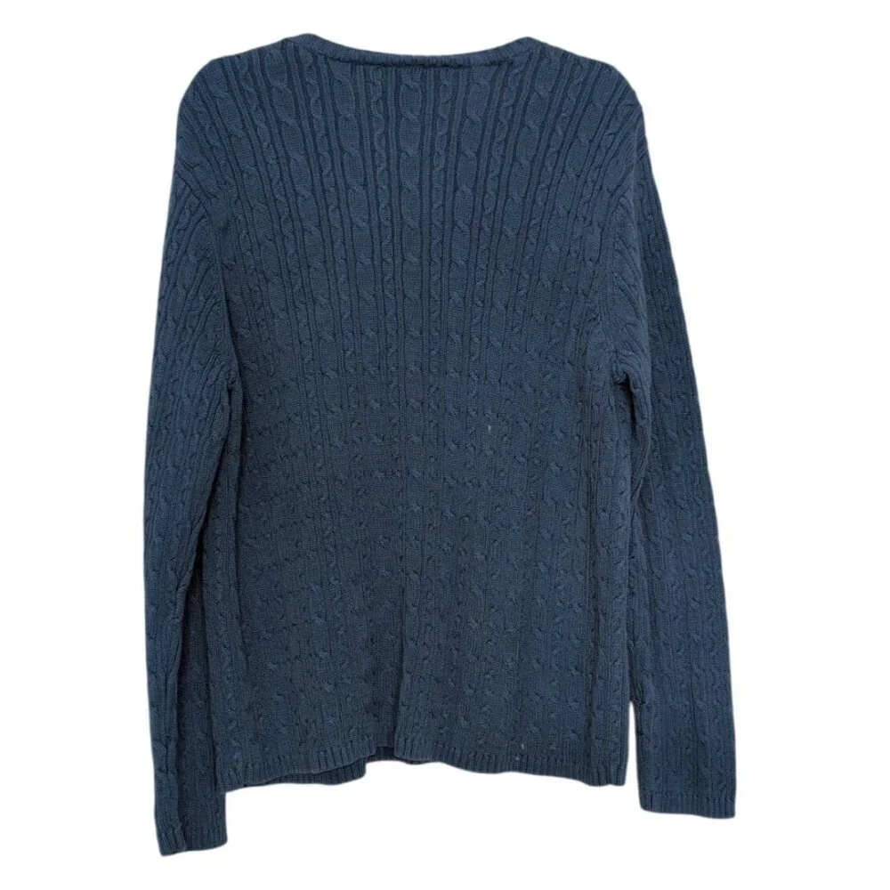 Talbots Cable Knit Sweater Womens Size XL Blue 100% Cotton Crew Neck Long Sleeve