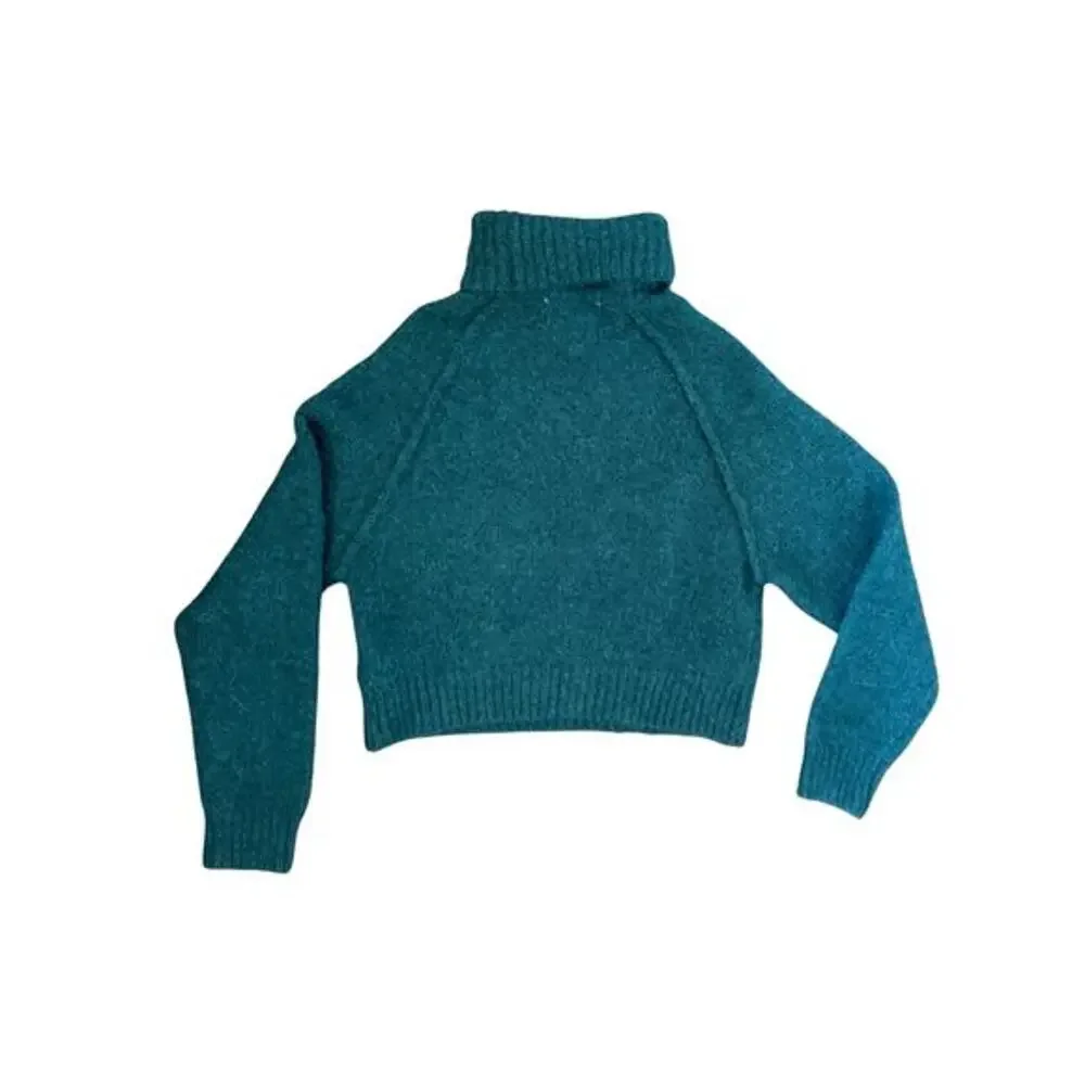 Zara Teal Alpaca Wool Blend Turtleneck Sweater Medium Soft Cozy Knit