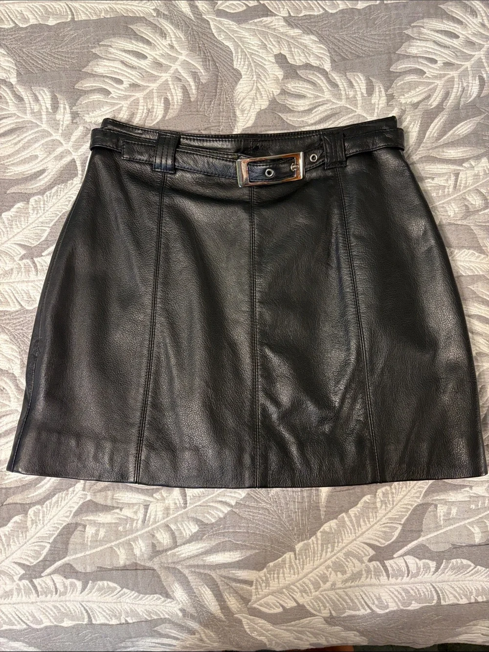 Wilson Black Leather Mini Skirt with Buckle Belt