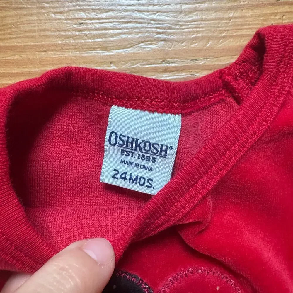 OshKosh B'gosh‎ red velvet heart Valentine long sleeve peplum baby top SIZE 24M